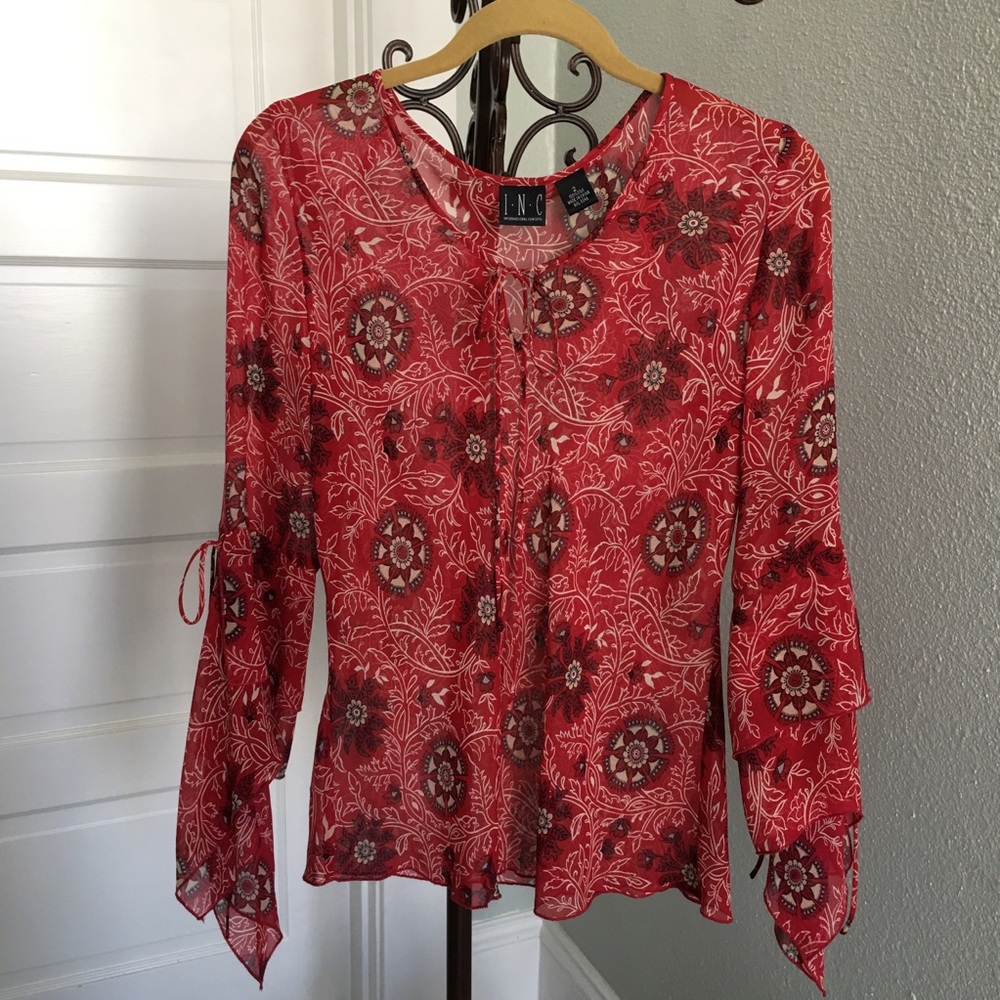 INC International Concepts Red Sheer Top, Sz 2